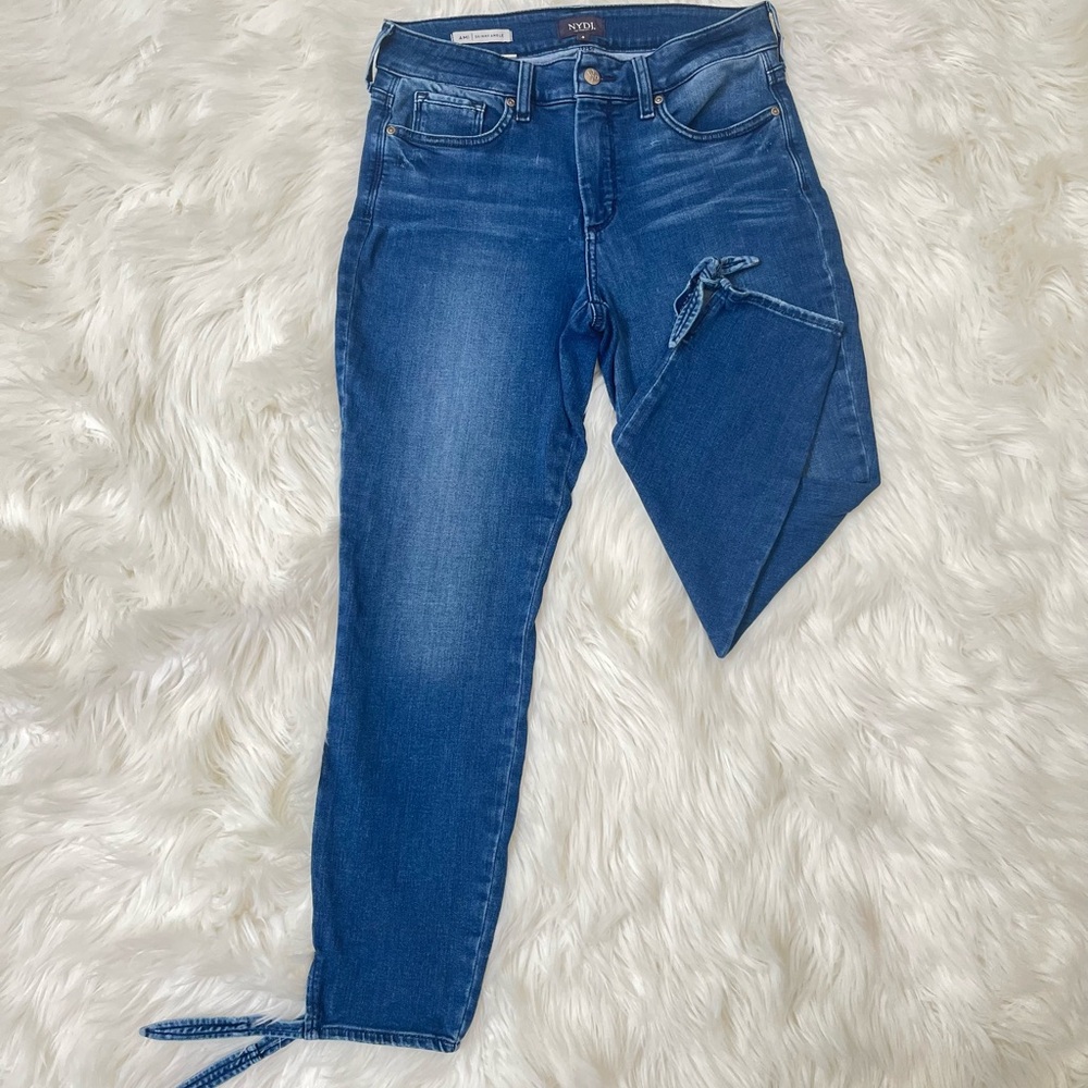 NYDJ Ami Lift and Tuck Flattens Tummy Lift Butt Stretch Tie Hem Ankle Jeans Sz 8